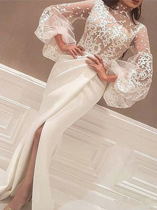 Trumpet/Mermaid Long Sleeves High Neck Sweep/Brush Train Lace Stretch Crepe Dresses - Prom Dresses