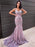 Trumpet/Mermaid Sleeveless Sweep/Brush Train Applique Tulle V-neck Dresses - Prom Dresses