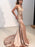 Trumpet/Mermaid Straps V-neck Sleeveless Applique Sweep/Brush Train Silk like Satin Dresses - Prom Dresses