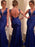 Trumpet/Mermaid V-neck Sleeveless Applique Sweep/Brush Train Lace Dresses - Prom Dresses
