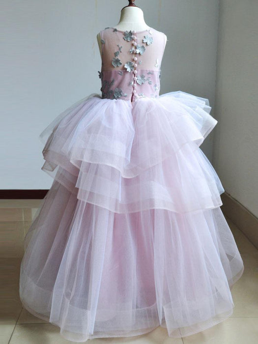 Flower Girl Dresses Jewel Neck Sleeveless Lace Kids Social Pageant Dresses
