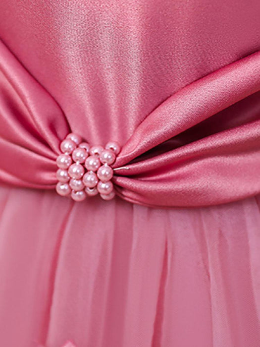 Flower Girl Dresses Jewel Neck Polyester Sleeveless Polyester Cotton Tulle Knee-Length A-Line Embroidered Kids Party Dresses