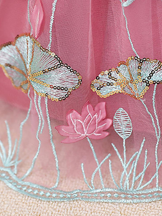 Flower Girl Dresses Jewel Neck Polyester Sleeveless Polyester Cotton Tulle Knee-Length A-Line Embroidered Kids Party Dresses