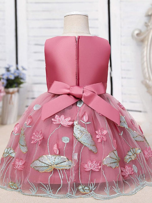 Flower Girl Dresses Jewel Neck Polyester Sleeveless Polyester Cotton Tulle Knee-Length A-Line Embroidered Kids Party Dresses