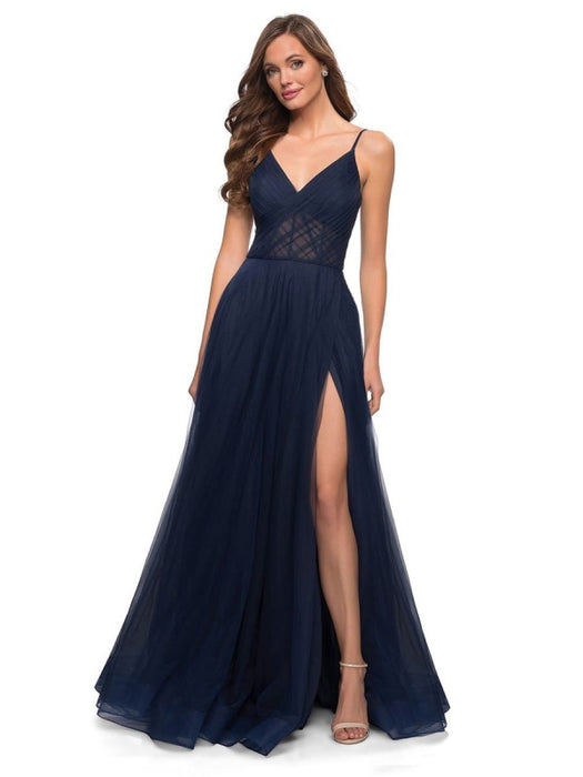 Tulle Prom Dress V Neck A-Line Party Dress Tulle Sleeveless Wedding Guest Dresses