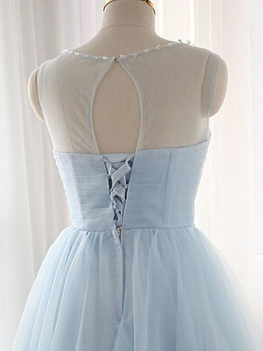 Tulle Scoop Sleeveless A-line Short/Mini With Beading Prom Dresses - Prom Dresses