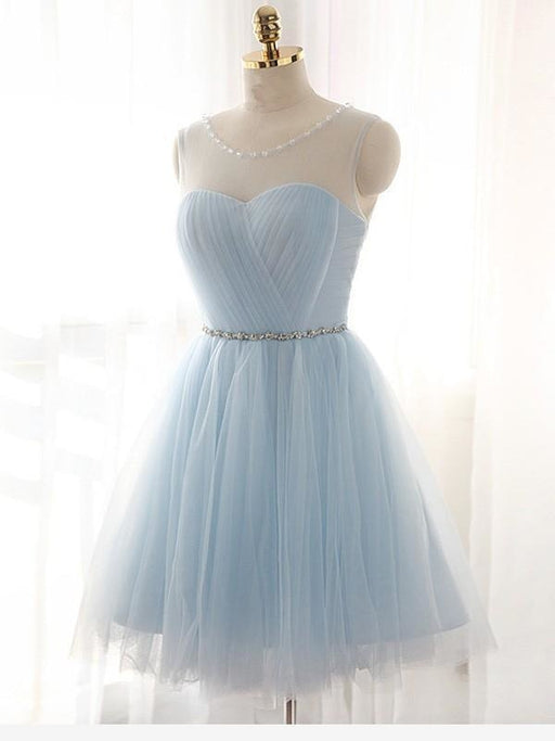 Tulle Scoop Sleeveless A-line Short/Mini With Beading Prom Dresses - Prom Dresses