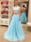 Tulle Scoop Sleeveless Floor-Length With Beading Two Piece Dresses - Prom Dresses
