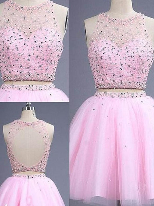 Tulle Scoop Sleeveless Short/Mini With Beading Two Piece Dresses - Prom Dresses