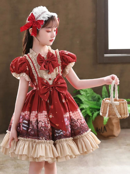 Flower Girl Dresses Designed Neckline Tulle Short Sleeves Knee-Length A-Line Bows Red Kids Party Dresses