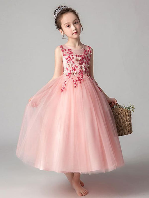 Flower Girl Dresses Jewel Neck Tulle Sleeveless Ankle Length Princess Silhouette Flowers Kids Party Dresses
