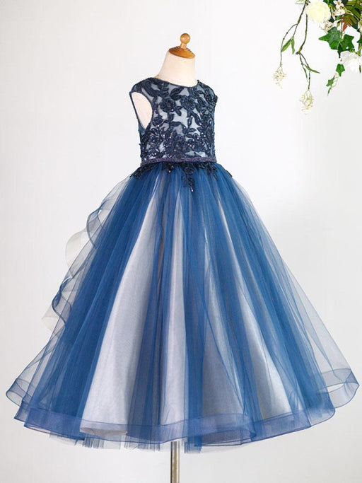 Flower Girl Dresses Jewel Neck Tulle Sleeveless Floor Length Princess Silhouette Lace Kids Social Party Dresses
