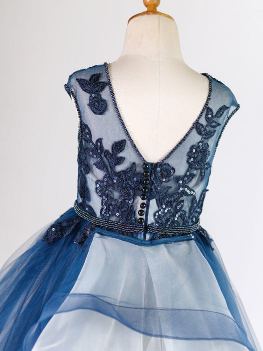 Flower Girl Dresses Jewel Neck Tulle Sleeveless Floor Length Princess Silhouette Lace Kids Social Party Dresses