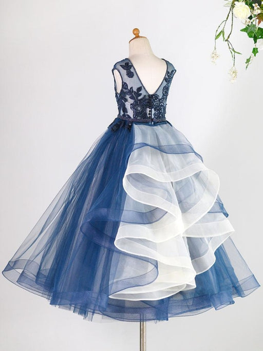 Flower Girl Dresses Jewel Neck Tulle Sleeveless Floor Length Princess Silhouette Lace Kids Social Party Dresses