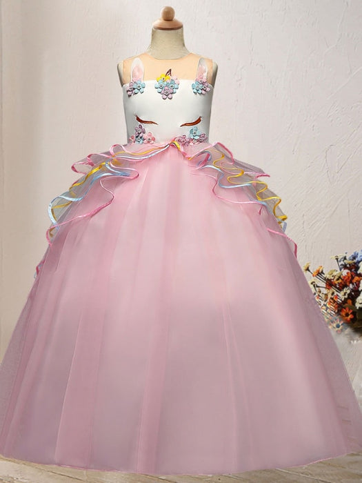 Flower Girl Dresses Jewel Neck Tulle Sleeveless Ankle Length Princess Silhouette Embroidered Kids Social Party Dresses