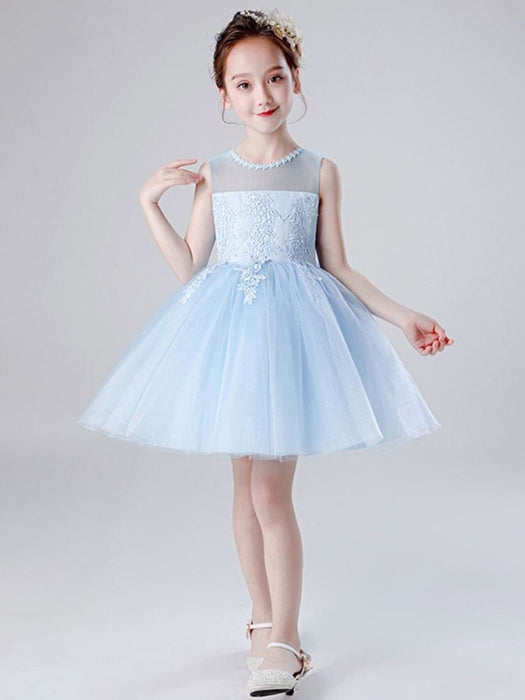 Flower Girl Dresses Jewel Neck Tulle Sleeveless Knee Length Princess Silhouette Embroidered Kids Social Party Dresses