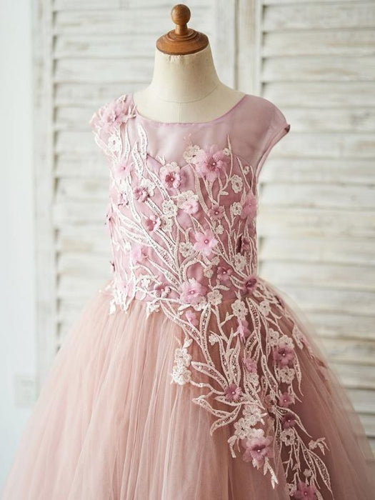 Flower Girl Dresses Jewel Neck Tulle Sleeveless Floor-Length Princess Silhouette Beaded Kids Party Dresses