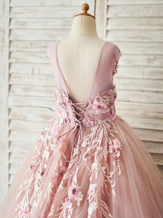 Flower Girl Dresses Jewel Neck Tulle Sleeveless Floor-Length Princess Silhouette Beaded Kids Party Dresses