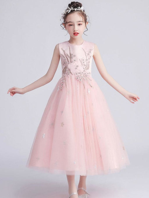 Flower Girl Dresses Jewel Neck Tulle Sleeveless Ankle-Length Princess Kids Party Dresses
