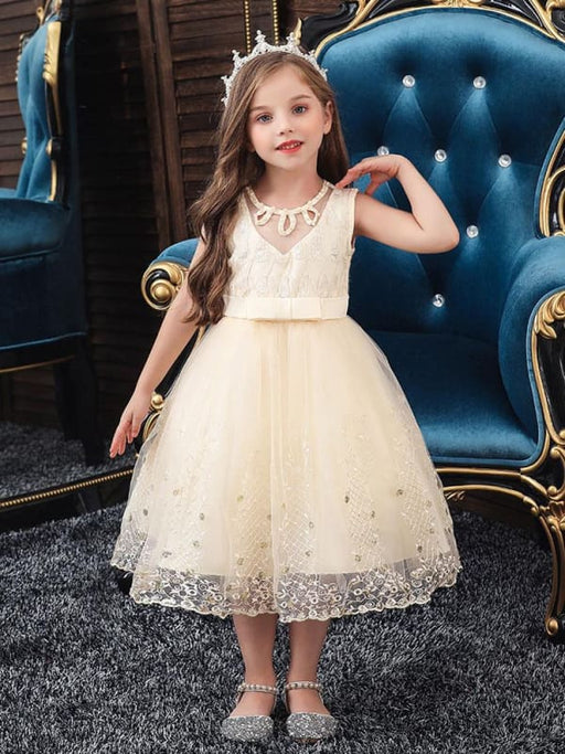 Flower Girl Dresses Jewel Neck Tulle Sleeveless Knee-Length Princess Silhouette Kids Pageant Dresses