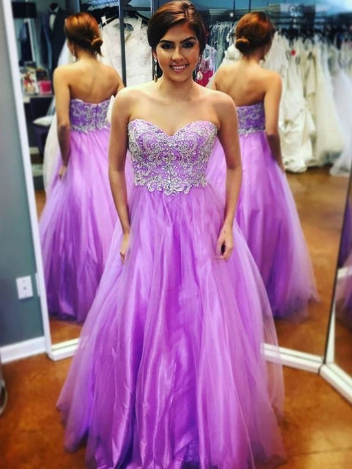 Tulle Sweetheart Sleeveless A-line Floor-Length With Applique Dresses - Prom Dresses