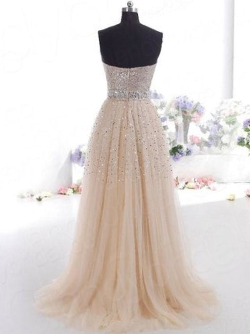 Tulle Sweetheart Sleeveless A-line Floor-Length With Sequin Dresses - Prom Dresses