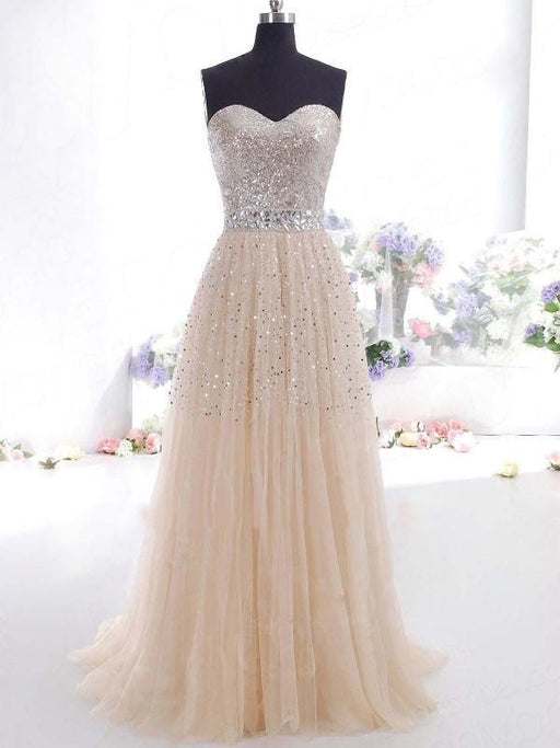 Tulle Sweetheart Sleeveless A-line Floor-Length With Sequin Dresses - Prom Dresses