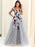 Tulle V-Neck Long A-line Sleeves Floor-Length With Applique Dresses - Prom Dresses