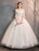Tulle Wedding Dress Ivory Lace Applique Flower Detail Half Sleeve Princess Bridal Gown