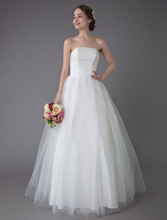 Tulle Wedding Dress Ivory Strapless Sleeveless Princess Dress Ball Gown Floor Length Bridal Dress