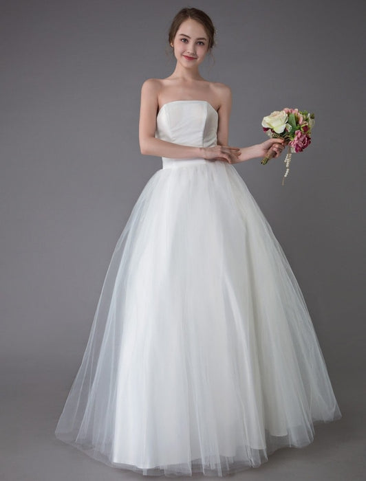 Tulle Wedding Dress Ivory Strapless Sleeveless Princess Dress Ball Gown Floor Length Bridal Dress