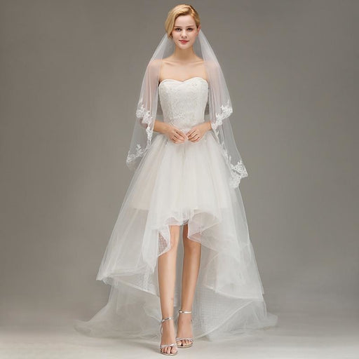 Two Layers Lace Edge Comb White Ivory Wedding Veils | Bridelily - wedding veils