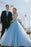 Two Piece A-line Off the Shoulder Open Back Light Blue Long Prom Dress with Beads - Prom Dresses