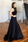 Two piece Black Satin Prom Dresses A-line Sleeveless Long Evening Dress - Prom Dresses