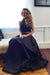 Two piece Black Satin Prom Dresses A-line Sleeveless Long Evening Dress - Prom Dresses