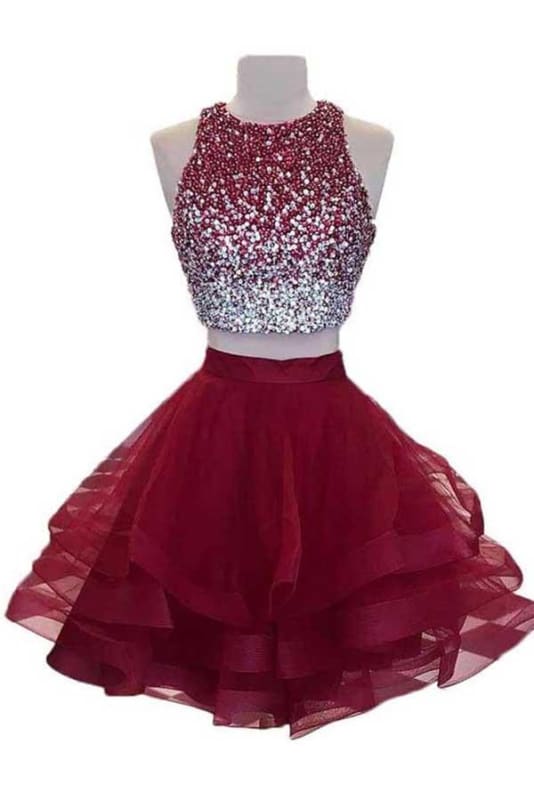 Two Piece Burgundy Short White Prom Dresses 2021 - Bridelily Two Piece Burgundy Short White Prom Dresses 2021 - Bridelily