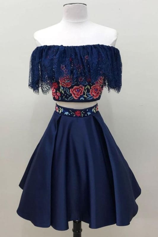 Two Piece Dark Blue Off Petite Short Formal Dresses 2021 - Bridelily Two Piece Dark Blue Off Petite Short Formal Dresses 2021 - Bridelily