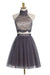 Two piece High Neck Gray Beading Homecoming Dresses - Prom Dresses