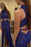 Two Piece High Neck Royal Blue Prom with Slit Gorgeous Sleeveless Lace Evening Dress - Prom Dresses