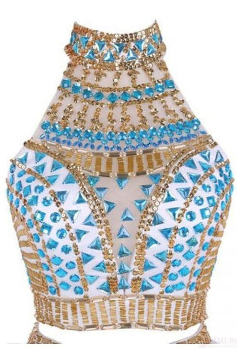 Two Piece Jewel Tulle Homecoming with Beads White Short Mini Prom Dress - Prom Dresses