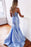 Two Piece Light Blue Mermaid Prom Simple Spaghetti Strap Satin Formal Dress - Prom Dresses