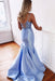 Two Piece Light Blue Mermaid Prom Simple Spaghetti Strap Satin Formal Dress - Prom Dresses