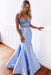 Two Piece Light Blue Mermaid Prom Simple Spaghetti Strap Satin Formal Dress - Prom Dresses
