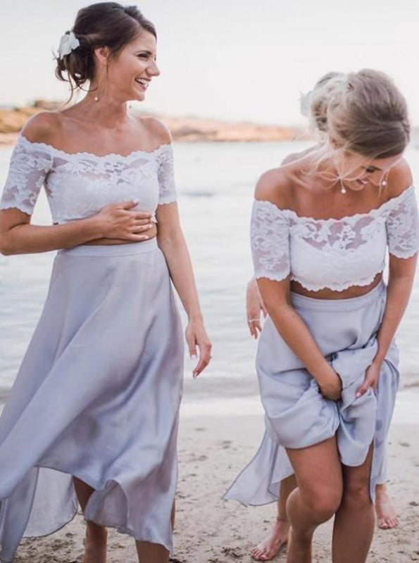 Two Piece Light Grey Bridesmaid Dress - Bridesmaid Dresses