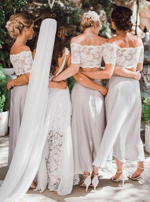 Two Piece Light Grey Bridesmaid Dress - Bridesmaid Dresses