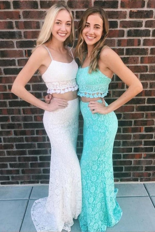 Two Piece Mermaid Spaghetti Straps Floor-Length Lace Prom Sexy Party Dress - Prom Dresses