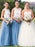 Two Piece Round Neck Half Sleeves Blue Tulle Bridesmaid Dress - Bridesmaid Dresses