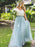 Two Piece Scoop Sweep Train Light Blue Tulle Bridesmaid Dress - Bridesmaid Dresses