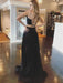 Two Piece tti Straps Mermaid Cross Back Satin Black Long Prom Dresses, 2 Pieces Black Formal Dresses, Black Graduation Dresses