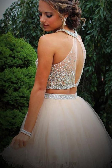 Two Piece Tulle Beading Prom Homecoming Dresses - Prom Dresses